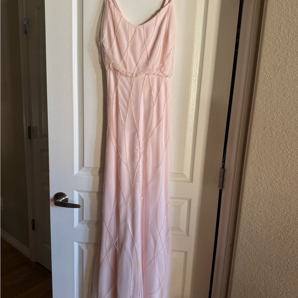 Bill Levkoff Bridesmaid Soft Blush Pink Beaded Maxi Gown